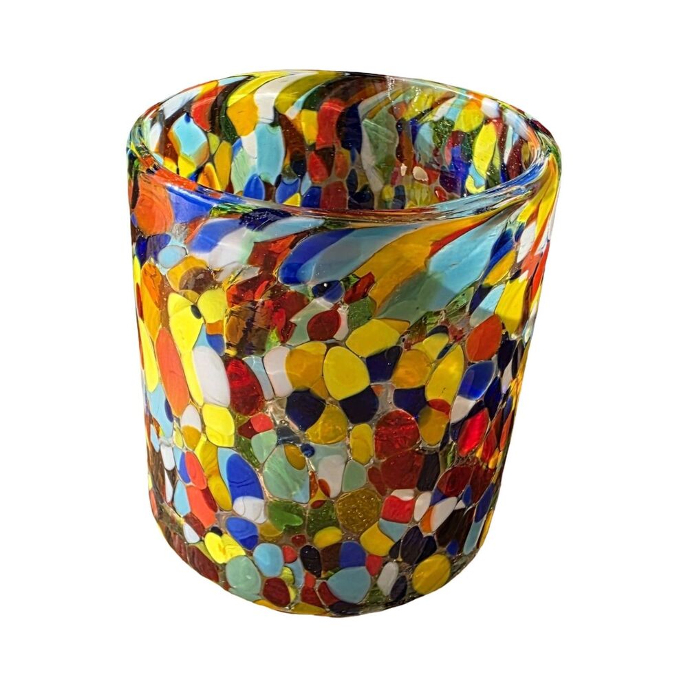 Imported Recycled Glass Confetti Votive Candle Holder Handblown Colorful